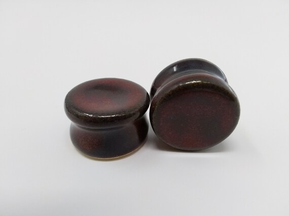 EARRINGS Gauged Flared - 20.5mm Ancient Jasper - Handmade Ceramic #483