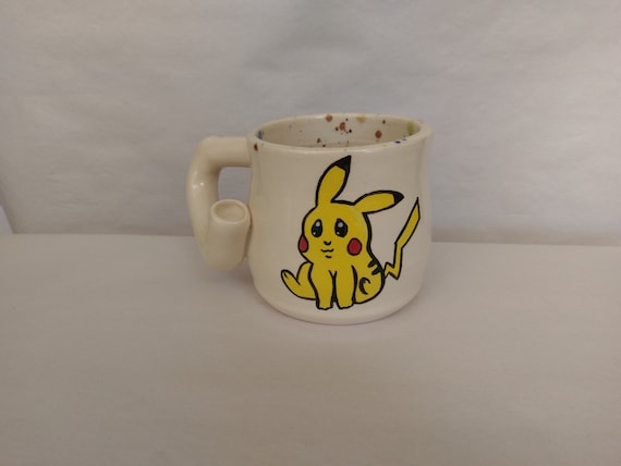 WAKE and BAKE pipe MUG - Pokemon Inspired "Pika!" - Handmade Ceramic #877