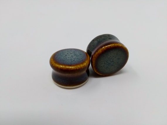 EARRINGS Gauged Flared - 19.5mm 3/4in Iron Lustre - Handmade Ceramic #391