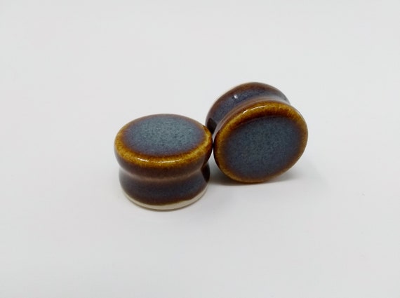 EARRINGS Gauged Flared - 21mm Iron Lustre - Handmade Ceramic #396