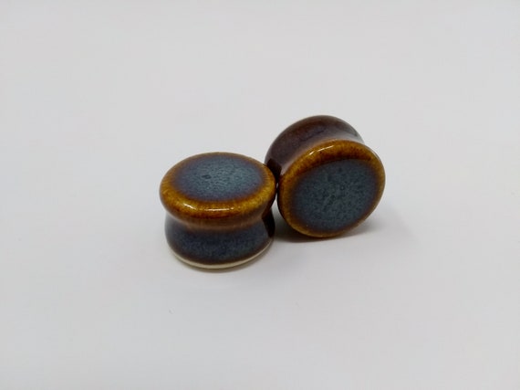 EARRINGS Gauged Flared - 19.5mm 3/4in Iron Lustre - Handmade Ceramic #392