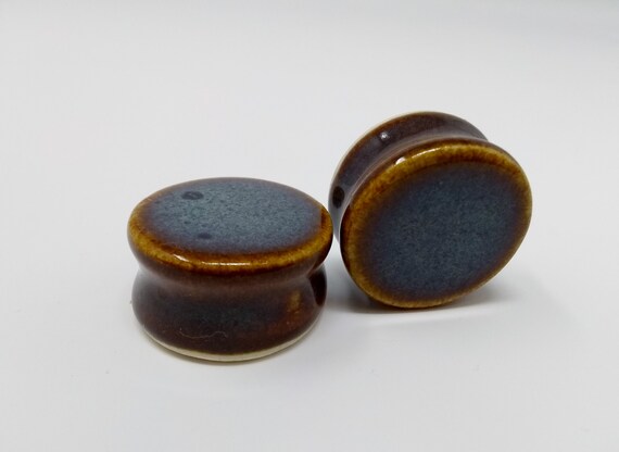EARRINGS Gauged Flared - 24.5mm Iron Lustre - Handmade Ceramic #403