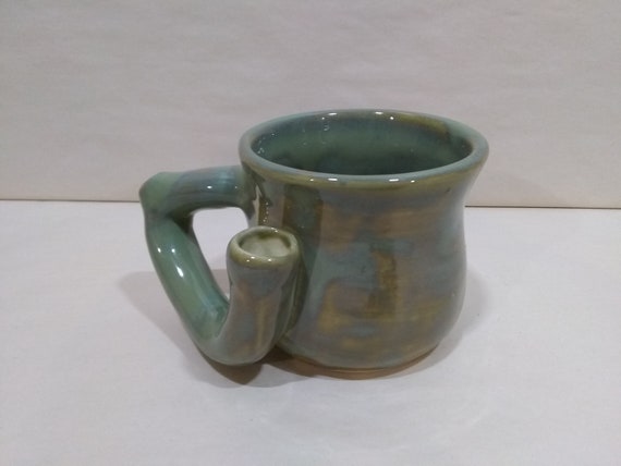 WAKE and BAKE Pipe MUG - Green Celedon - Handmade Ceramic #952