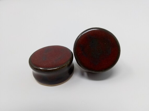 EARRINGS Gauged Flared - 26.5mm Ancient Jasper - Handmade Ceramic #479