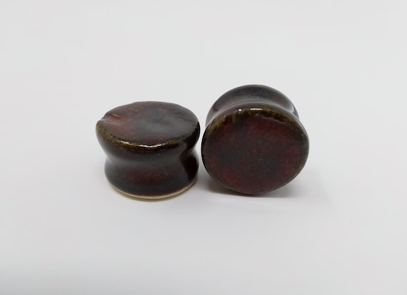 EARRINGS Gauged Flared - 19mm 3/4" Ancient Jasper - Handmade Ceramic #488