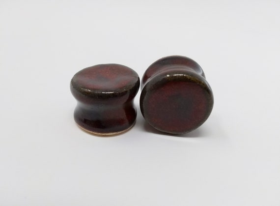 EARRINGS Gauged Flared - 18mm Ancient Jasper - Handmade Ceramic #493