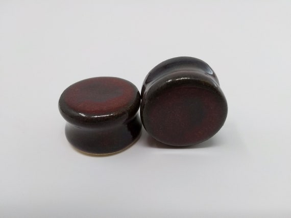 EARRINGS Gauged Flared - 21mm Ancient Jasper - Handmade Ceramic #481
