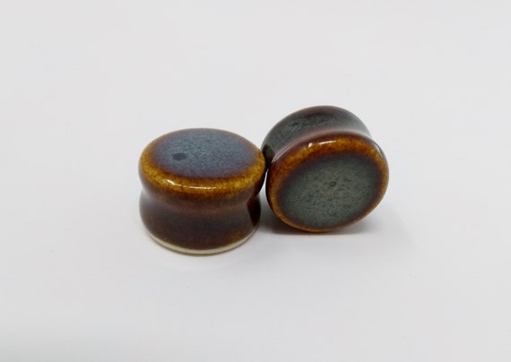 EARRINGS Gauged Flared - 20mm Iron Lustre - Handmade Ceramic #394