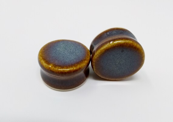 EARRINGS Gauged Flared - 25mm 1in Iron Lustre - Handmade Ceramic #407