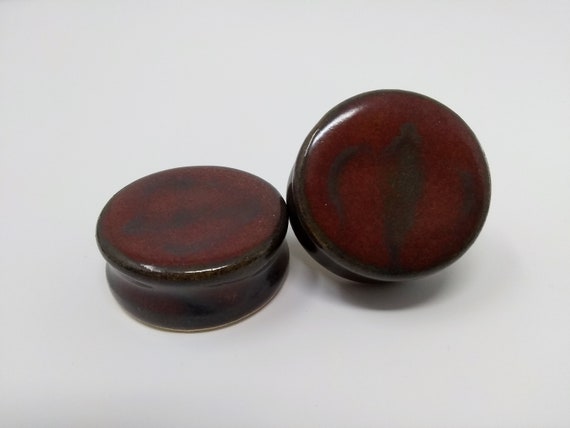 EARRINGS Gauged Flared - 32mm 1 1/4" Ancient Jasper - Handmade Ceramic #472