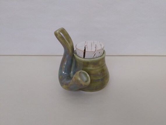 STASH PIPE - Green Celedon - Handmade Ceramic #87