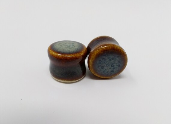 EARRINGS Gauged Flared - 15.5mm Iron Lustre - Handmade Ceramic #380