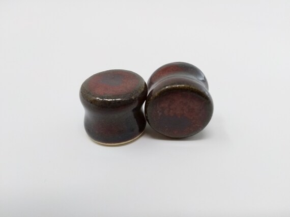 EARRINGS Gauged Flared - 15.5mm 5/8" Ancient Jasper - Handmade Ceramic #495