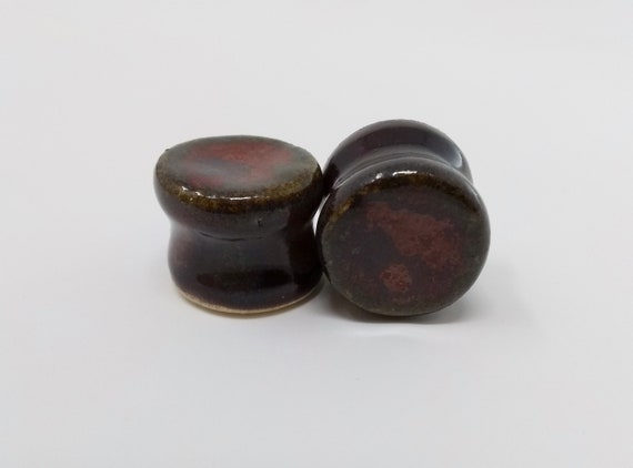 EARRINGS Gauged Flared - 15mm Ancient Jasper - Handmade Ceramic #499