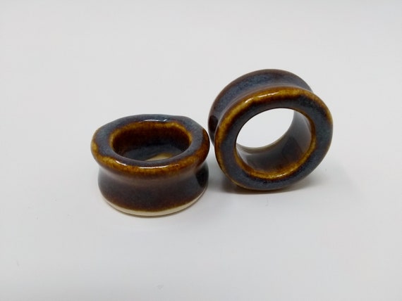 EARRINGS Gauged Flared Tunnel - 25mm 1in Iron Lustre - Handmade Ceramic #412