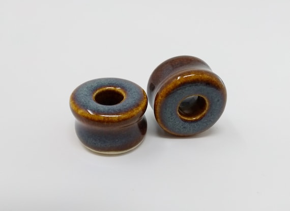 EARRINGS Gauged Flared Tunnel - 21.5mm Iron Lustre - Handmade Ceramic #397