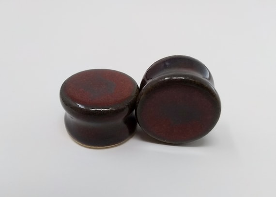 EARRINGS Gauged Flared - 21mm Ancient Jasper - Handmade Ceramic #480