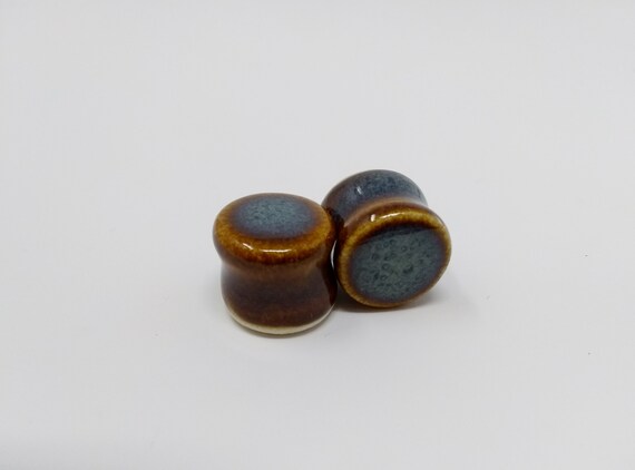 EARRINGS Gauged Flared - 16mm 5/8in Iron Lustre - Handmade Ceramic #384
