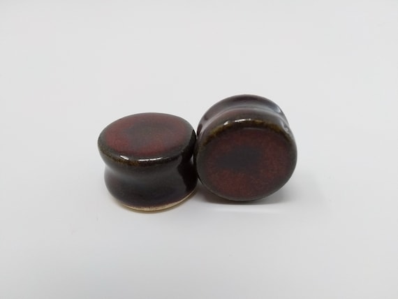 EARRINGS Gauged Flared - 19.5mm 3/4" Ancient Jasper - Handmade Ceramic #487