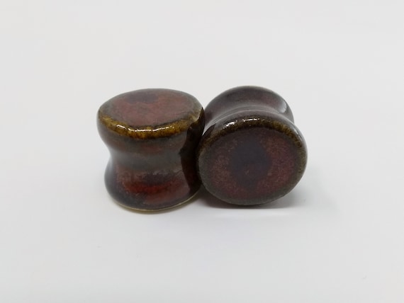 EARRINGS Gauged Flared - 14.5mm Ancient Jasper - Handmade Ceramic #500