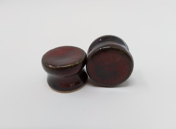 EARRINGS Gauged Flared - 20mm Ancient Jasper - Handmade Ceramic #485