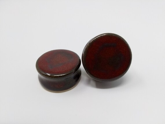 EARRINGS Gauged Flared - 26.5mm Ancient Jasper - Handmade Ceramic #478
