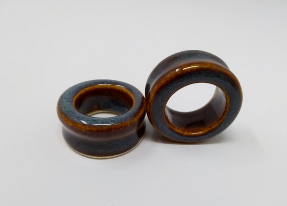 EARRINGS Gauged Flared Tunnel - 31.5mm 1.25in Iron Lustre - Handmade Ceramic #416