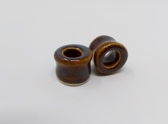 EARRINGS Gauged Flared Tunnel - 16mm 5/8in Iron Lustre - Handmade Ceramic #384
