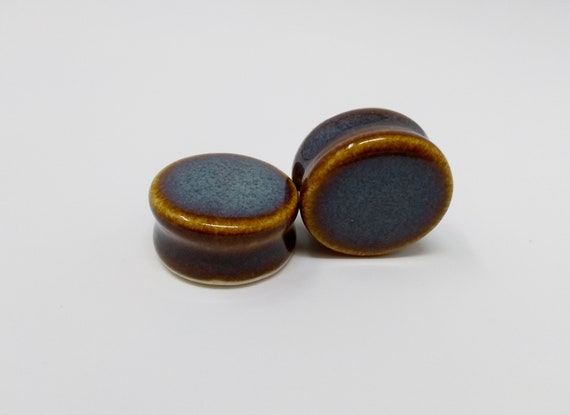 EARRINGS Gauged Flared - 25mm 1in Iron Lustre - Handmade Ceramic #408