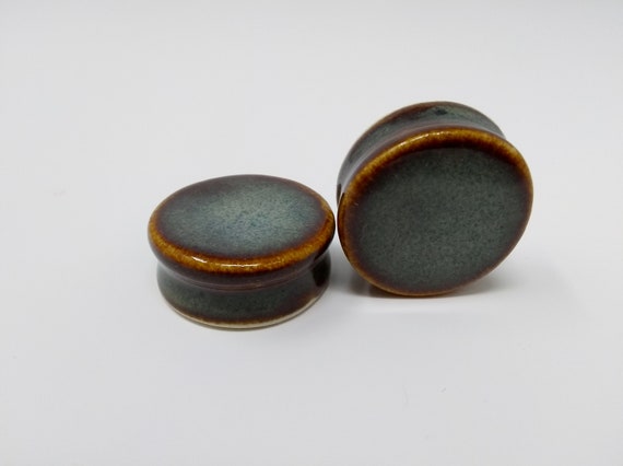 EARRINGS Gauged Flared - 30.5mm Iron Lustre - Handmade Ceramic #454