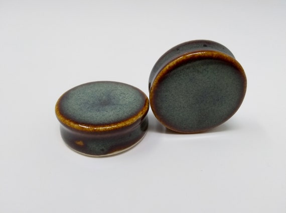 EARRINGS Gauged Flared - 36mm Iron Lustre - Handmade Ceramic #456
