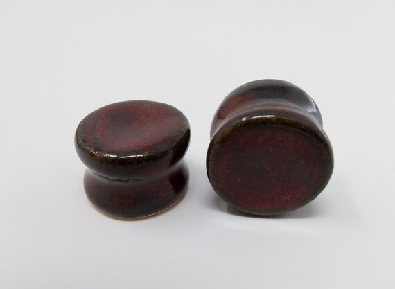 EARRINGS Gauged Flared - 20.5mm Ancient Jasper - Handmade Ceramic #482