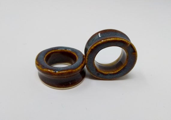 EARRINGS Gauged Flared Tunnel - 31.75mm 1.25in Iron Lustre - Handmade Ceramic #417