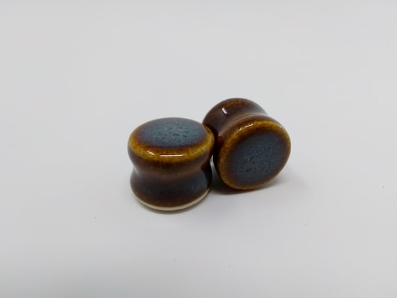 EARRINGS Gauged Flared - 16mm 5/8in Iron Lustre - Handmade Ceramic #383