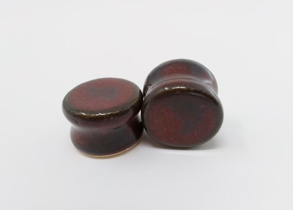 EARRINGS Gauged Flared - 19mm 3/4" Ancient Jasper - Handmade Ceramic #491