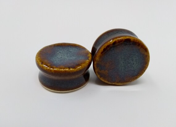 EARRINGS Gauged Flared - 24mm Iron Lustre - Handmade Ceramic #400