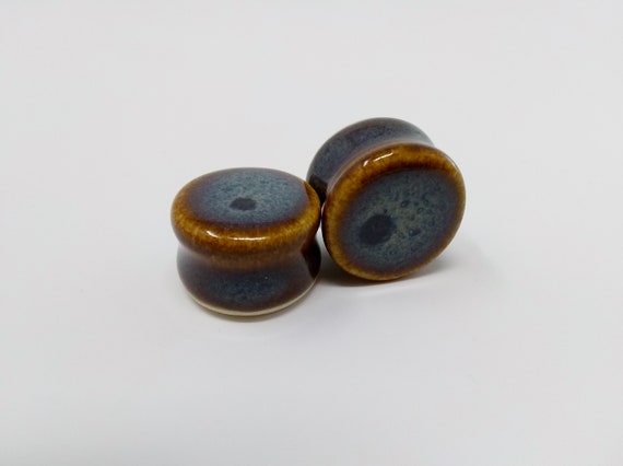 EARRINGS Gauged Flared - 19.5mm 3/4in Iron Lustre - Handmade Ceramic #393
