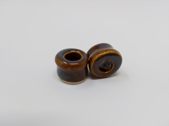 EARRINGS Gauged Flared Tunnel - 16.5mm Iron Lustre - Handmade Ceramic #385