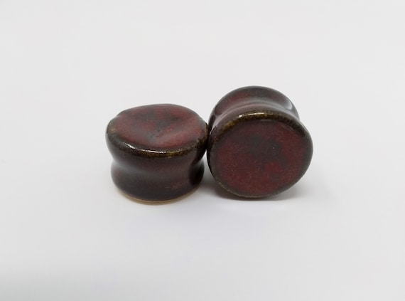 EARRINGS Gauged Flared - 19mm 3/4" Ancient Jasper - Handmade Ceramic #490