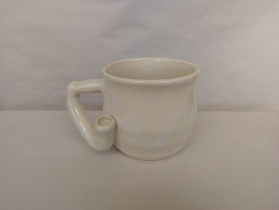 WAKE and BAKE Pipe MUG - Fuzzy White - Handmade Ceramic #897
