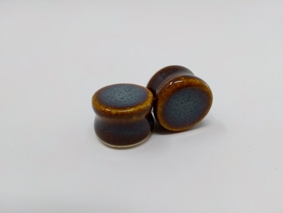 EARRINGS Gauged Flared - 19mm 3/4in Iron Lustre - Handmade Ceramic #389