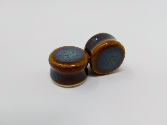 EARRINGS Gauged Flared - 19.5mm 3/4in Iron Lustre - Handmade Ceramic #390
