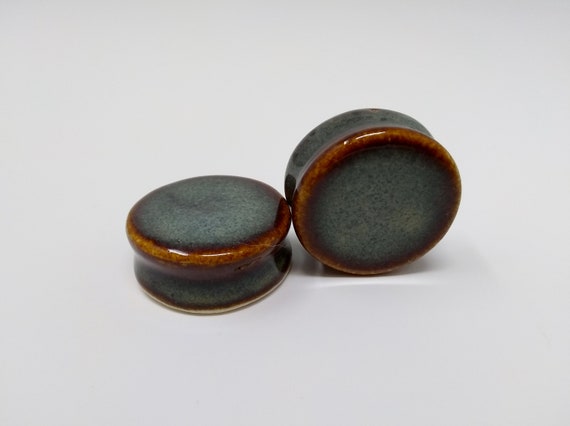 EARRINGS Gauged Flared - 30.5mm Iron Lustre - Handmade Ceramic #455