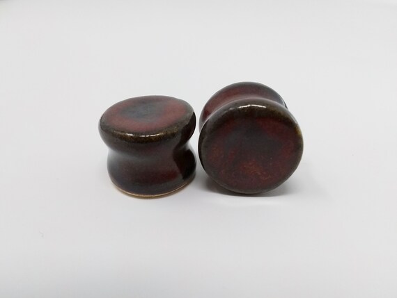 EARRINGS Gauged Flared - 18mm Ancient Jasper - Handmade Ceramic #492