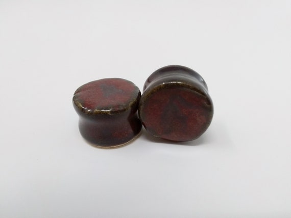 EARRINGS Gauged Flared - 19mm 3/4" Ancient Jasper - Handmade Ceramic #489