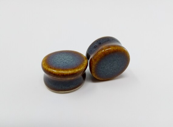 EARRINGS Gauged Flared - 20.5mm Iron Lustre - Handmade Ceramic #395