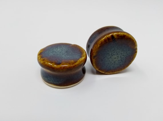 EARRINGS Gauged Flared - 24.5mm Iron Lustre - Handmade Ceramic #402