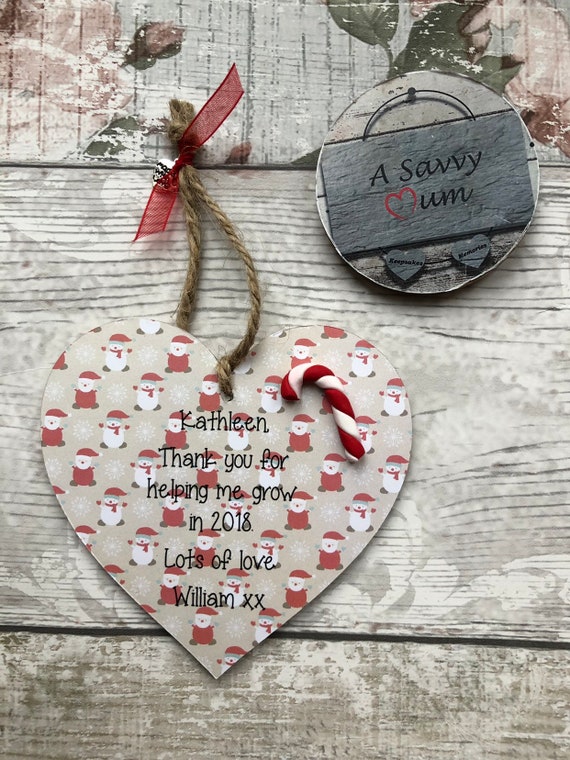 Personalised Heart for Teacher with Message Christmas Gift Freestanding