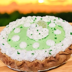 fake bake 6&quot; mini faux key lime pie kitchen prop tiered tray decor or wreath attachment handmade of clay
