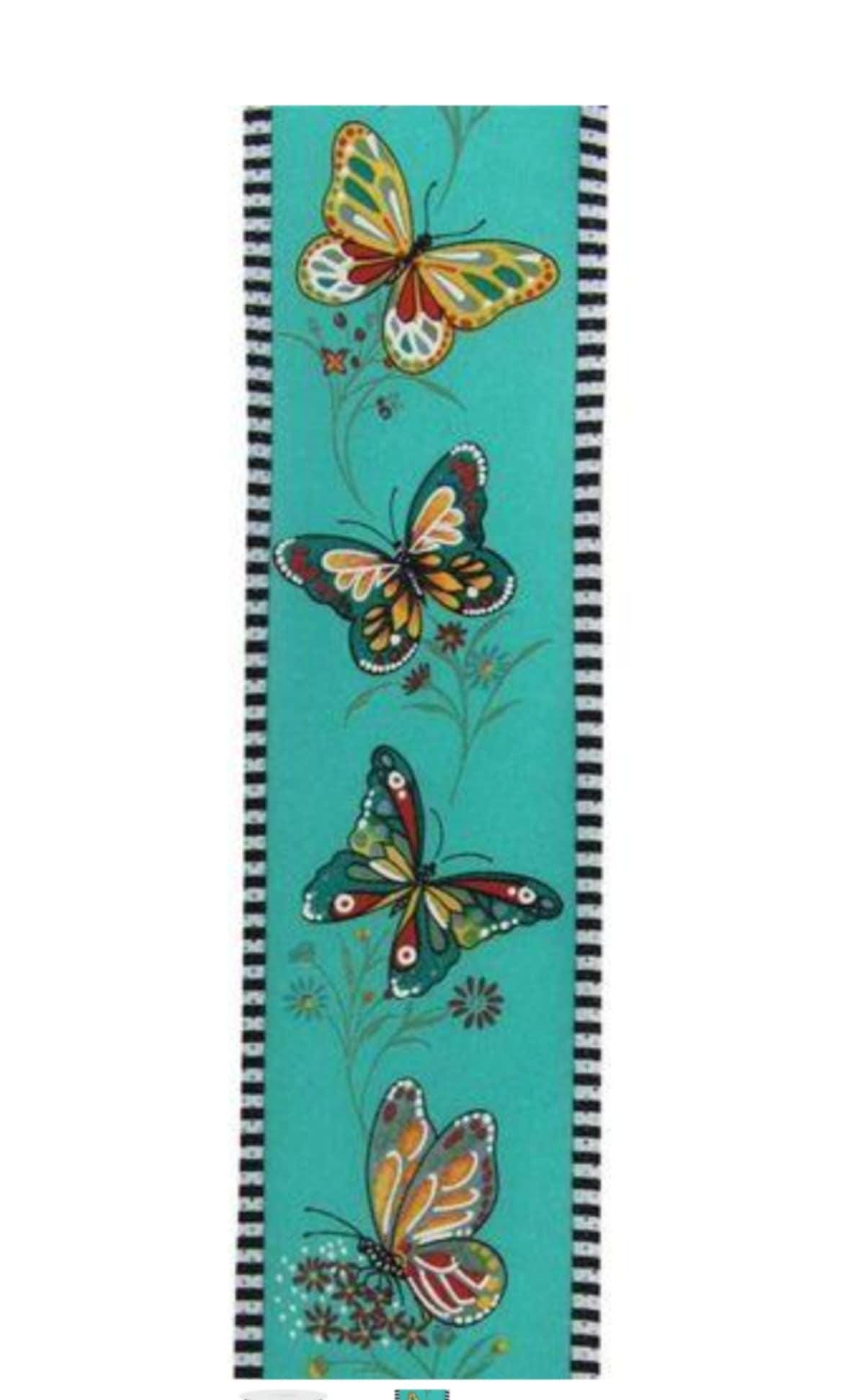 1 Yard RG Ribbons Dark Teal Black White Edge Spring Summer Butterfly ...